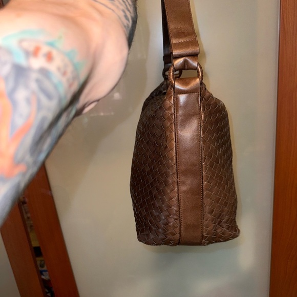 Brown Leather Woven Shoulder Bag - Picture 3 of 11